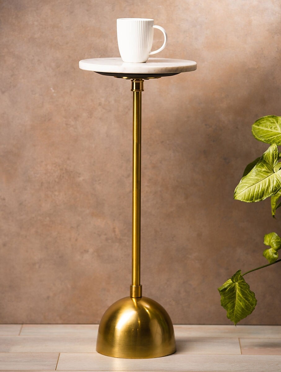 White Marble Round Side Table with Metal Base