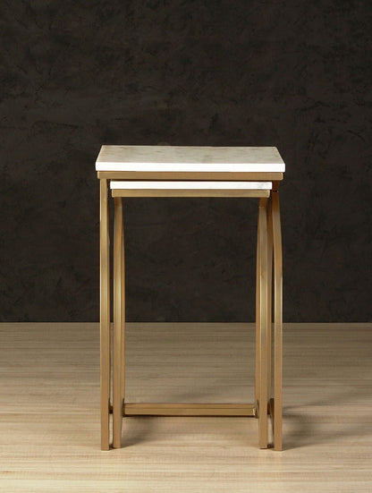 Square White Stone Side Table with Gold Arch Frame (Combo of Two)