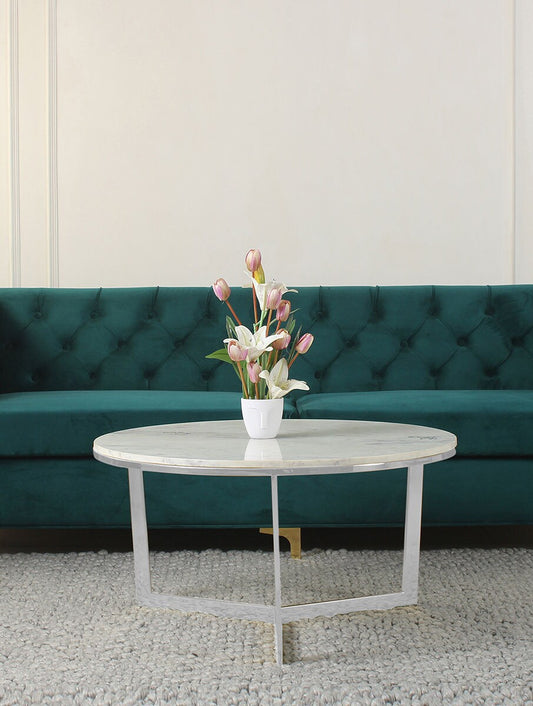 White Marble Round Coffee Table with Metal Base
