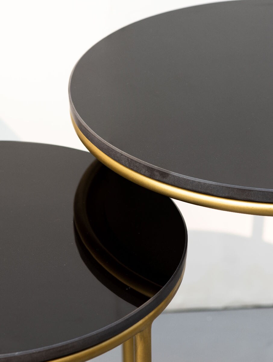 Black Marble Nesting Side Tables with Metal Bases – Set of Two