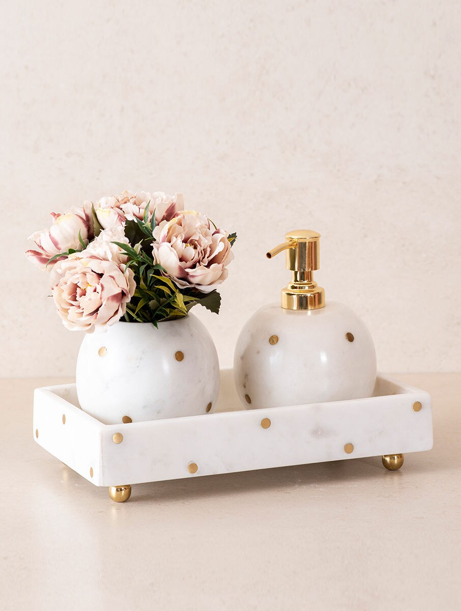 White Marble Bathroom Set with Metal Accents