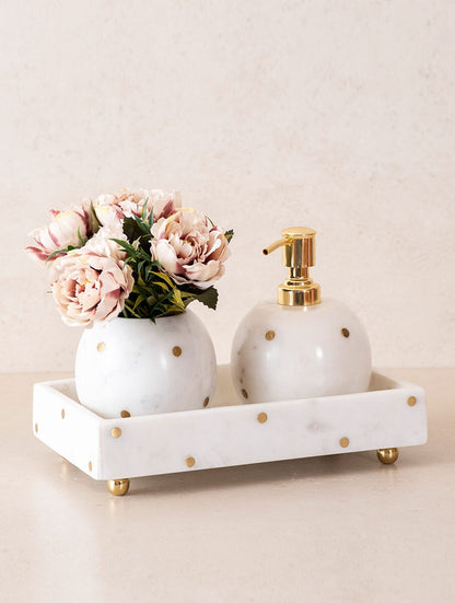 White Marble Bathroom Set with Metal Accents
