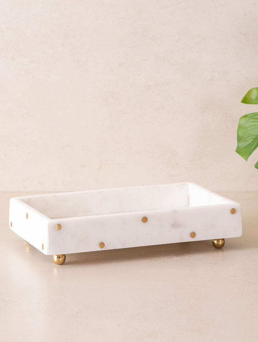 White Marble Bathroom Set with Metal Accents