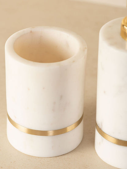 White Marble Bathroom Set with Dispenser, Tumbler and Tray