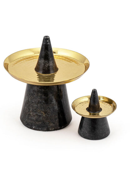 Black Marble Incense Stick Holder with Metal Ash Tray
