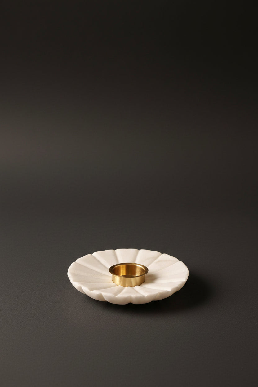 White Marble Flower Bowl with Incense Stick Holder