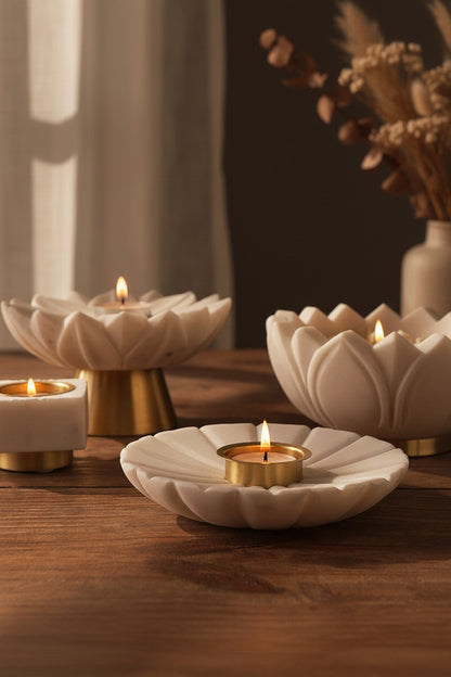 White Marble Flower Bowl with Incense Stick Holder