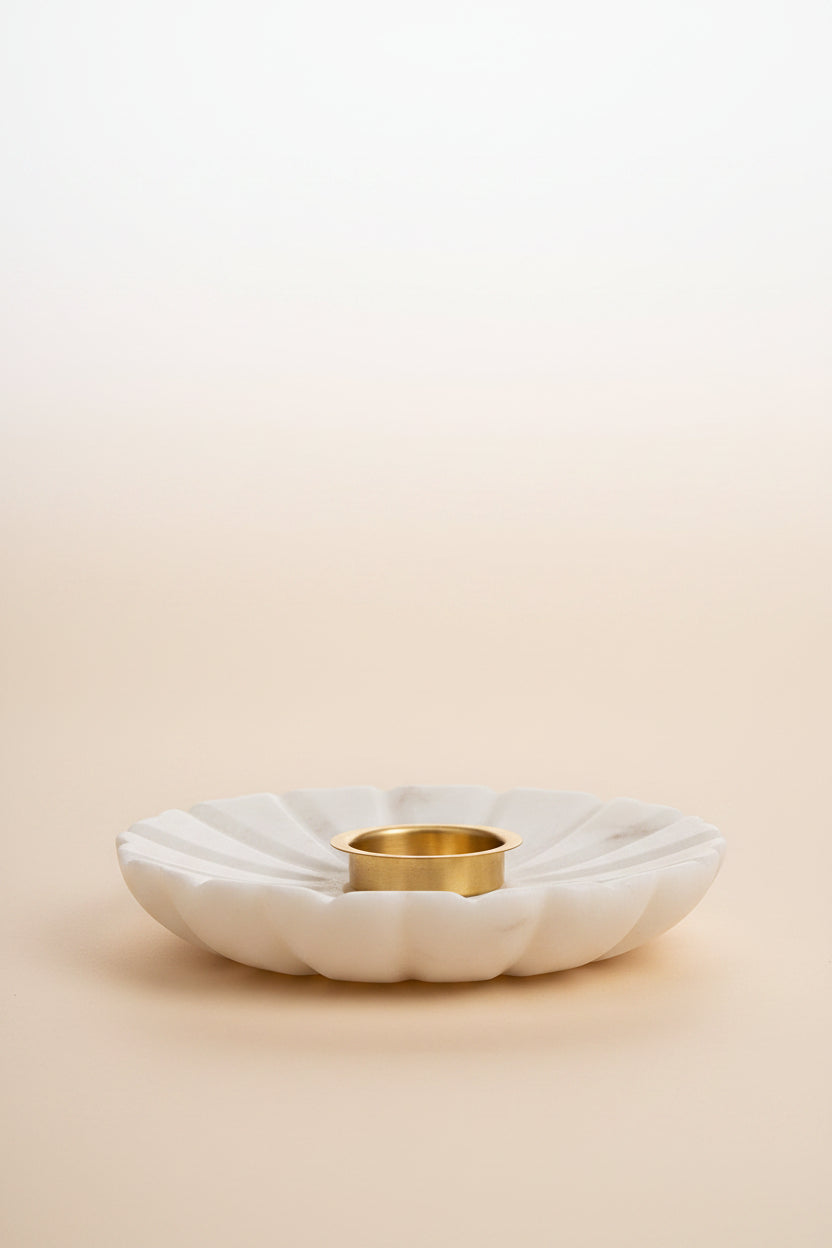 White Marble Flower Bowl with Incense Stick Holder