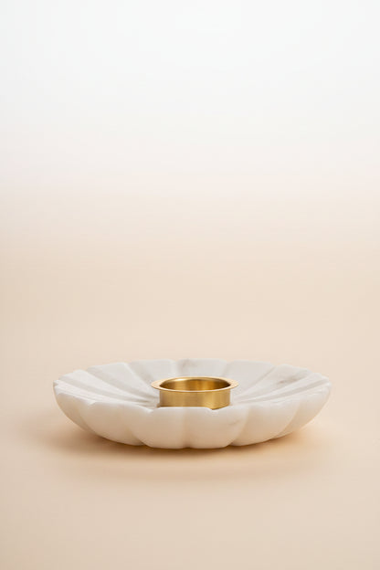 White Marble Flower Bowl with Incense Stick Holder