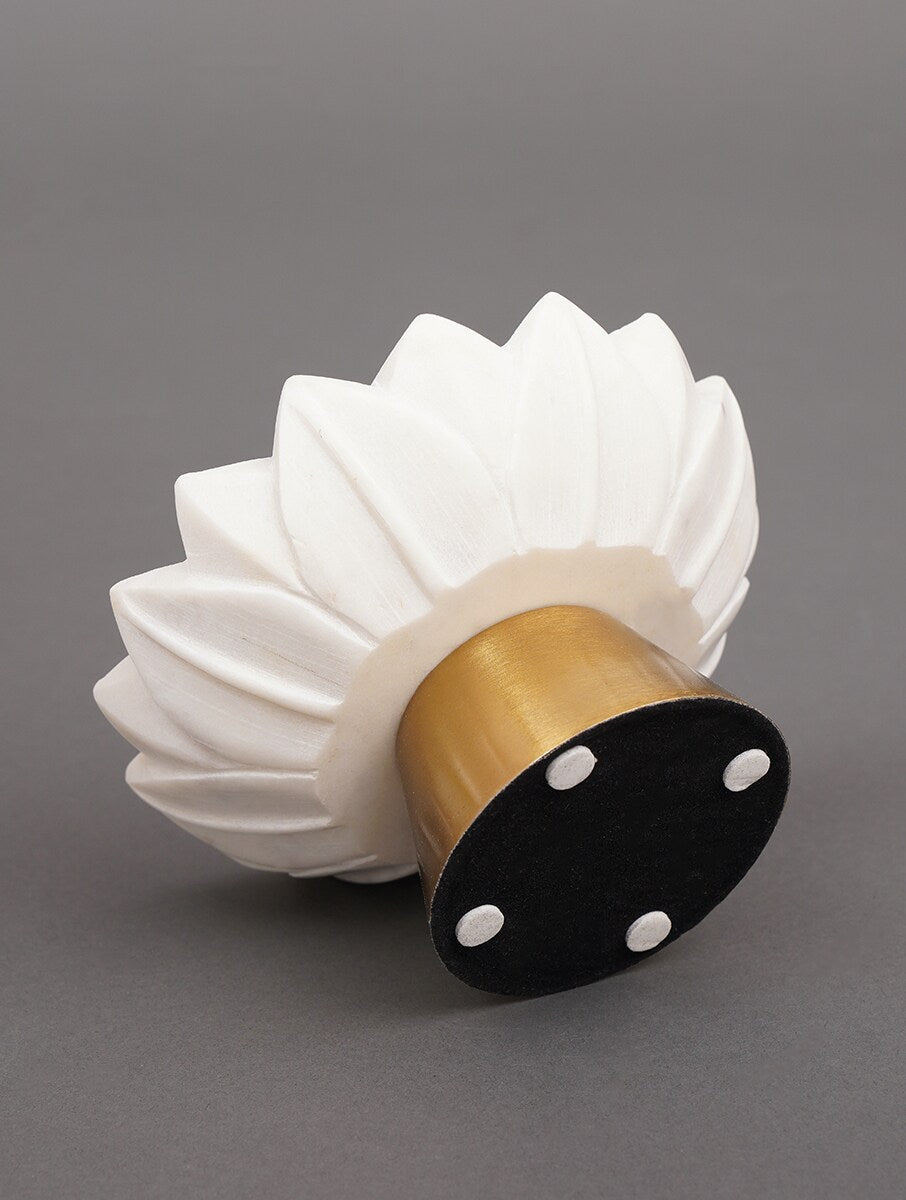 White Marble Flower Bowl with Metal Base