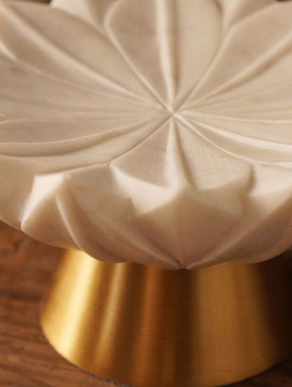 White Marble Flower Bowl with Metal Base