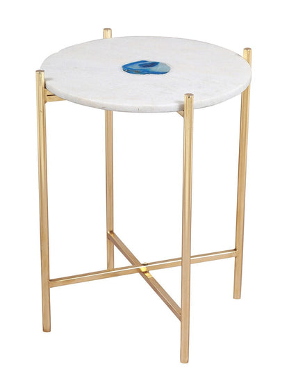 White Marble and Agate Side Table with Metal Base