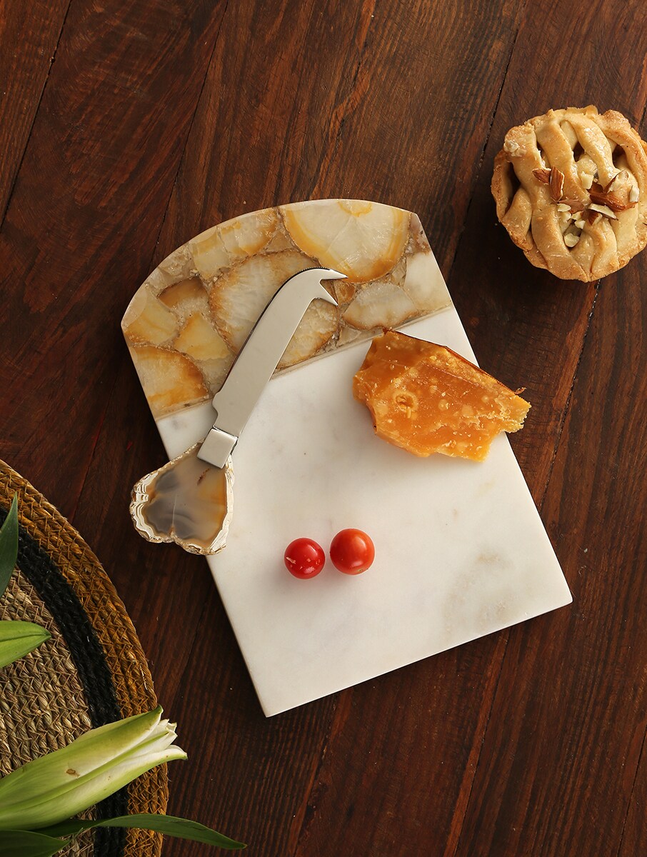 Agate and Marble Cheese Board & Serving Platter with Cheese Knife