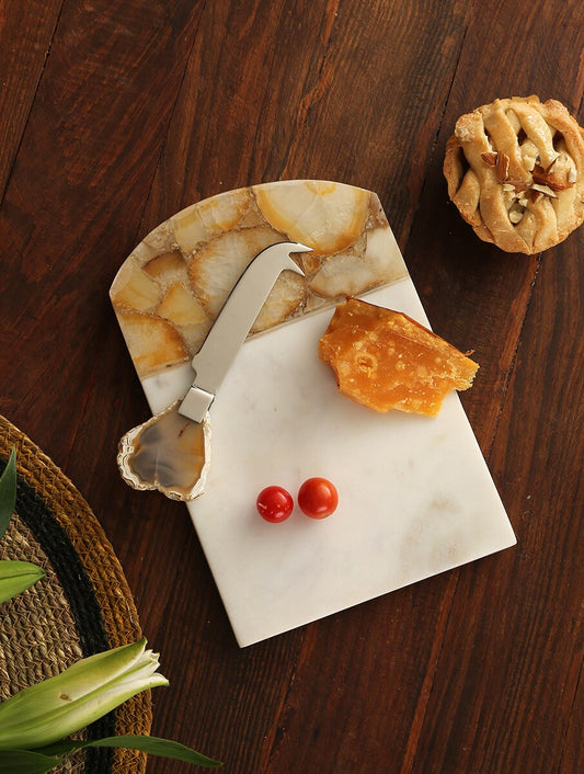 Agate and Marble Cheese Board & Serving Platter with Cheese Knife