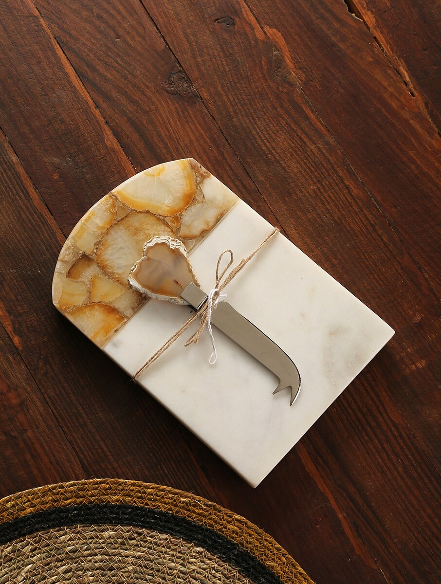 Agate and Marble Cheese Board & Serving Platter with Cheese Knife