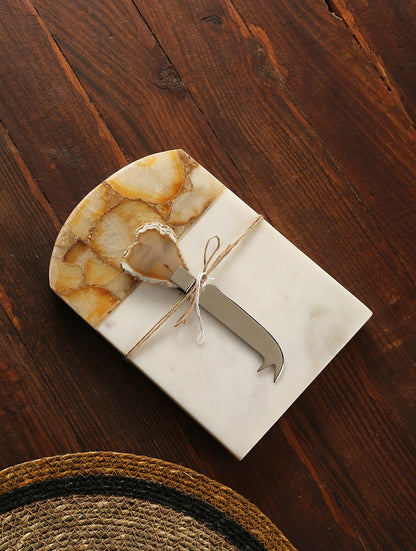 Agate and Marble Cheese Board & Serving Platter with Cheese Knife