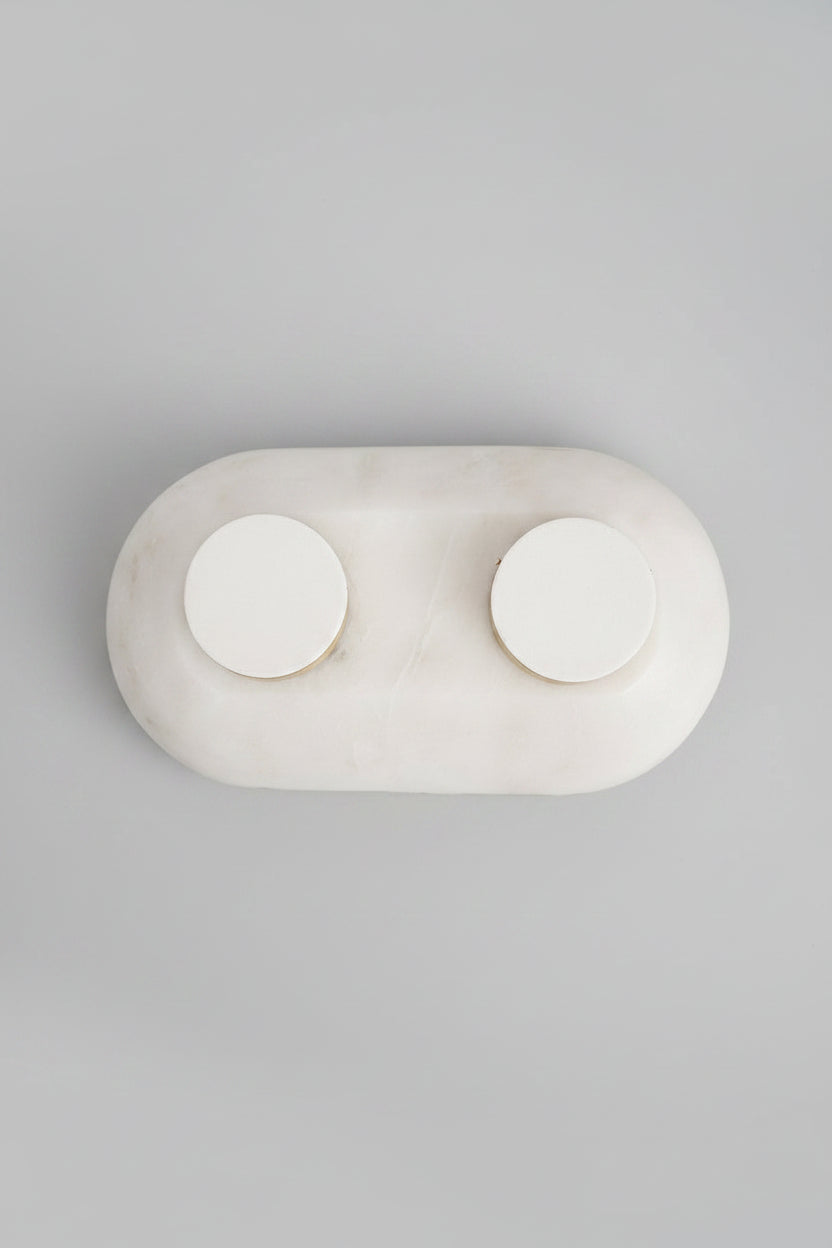 White Stone Oval Decorative Bowl with Metal Feet and Accents