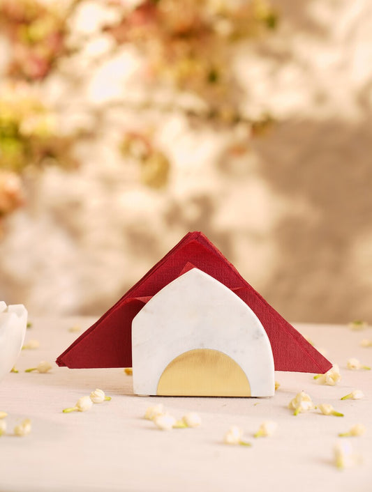 White Marble Arch Napkin Holder with Metal Accent