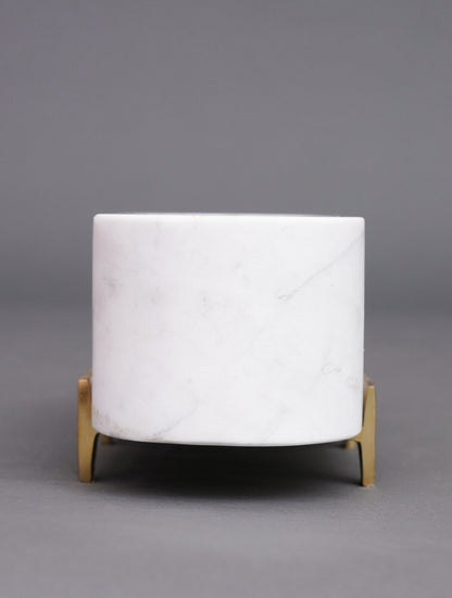 White Stone Oval Bowl with Metal Stand