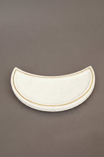 White Marble Crescent Platter with Metal Bowl