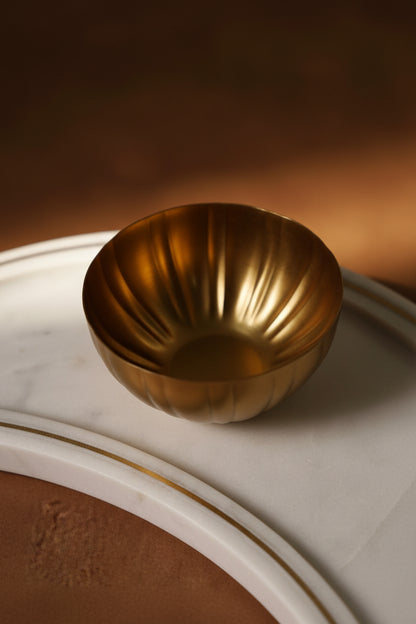 White Marble Crescent Platter with Metal Bowl