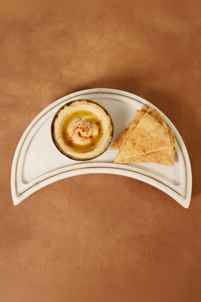 White Marble Crescent Platter with Metal Bowl