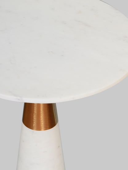 White Marble Round Pedestal Side Table with Metal Detail