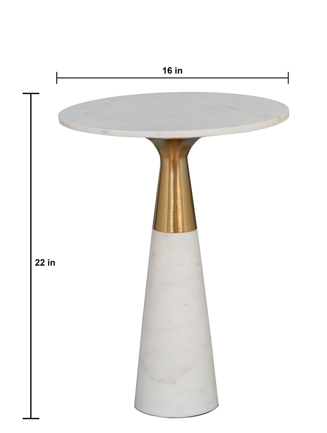White Marble Round Pedestal Side Table with Metal Detail