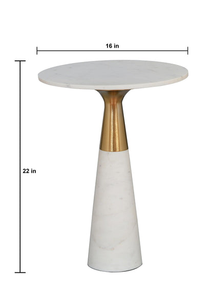 White Marble Round Pedestal Side Table with Metal Detail
