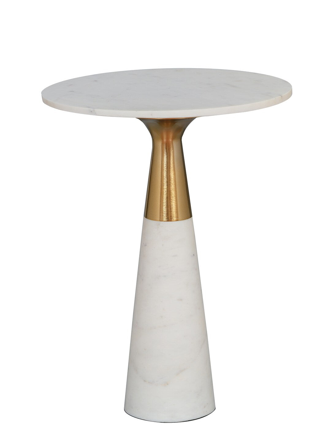 White Marble Round Pedestal Side Table with Metal Detail