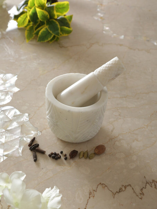 Handcrafted White Marble Mortar and Pestle