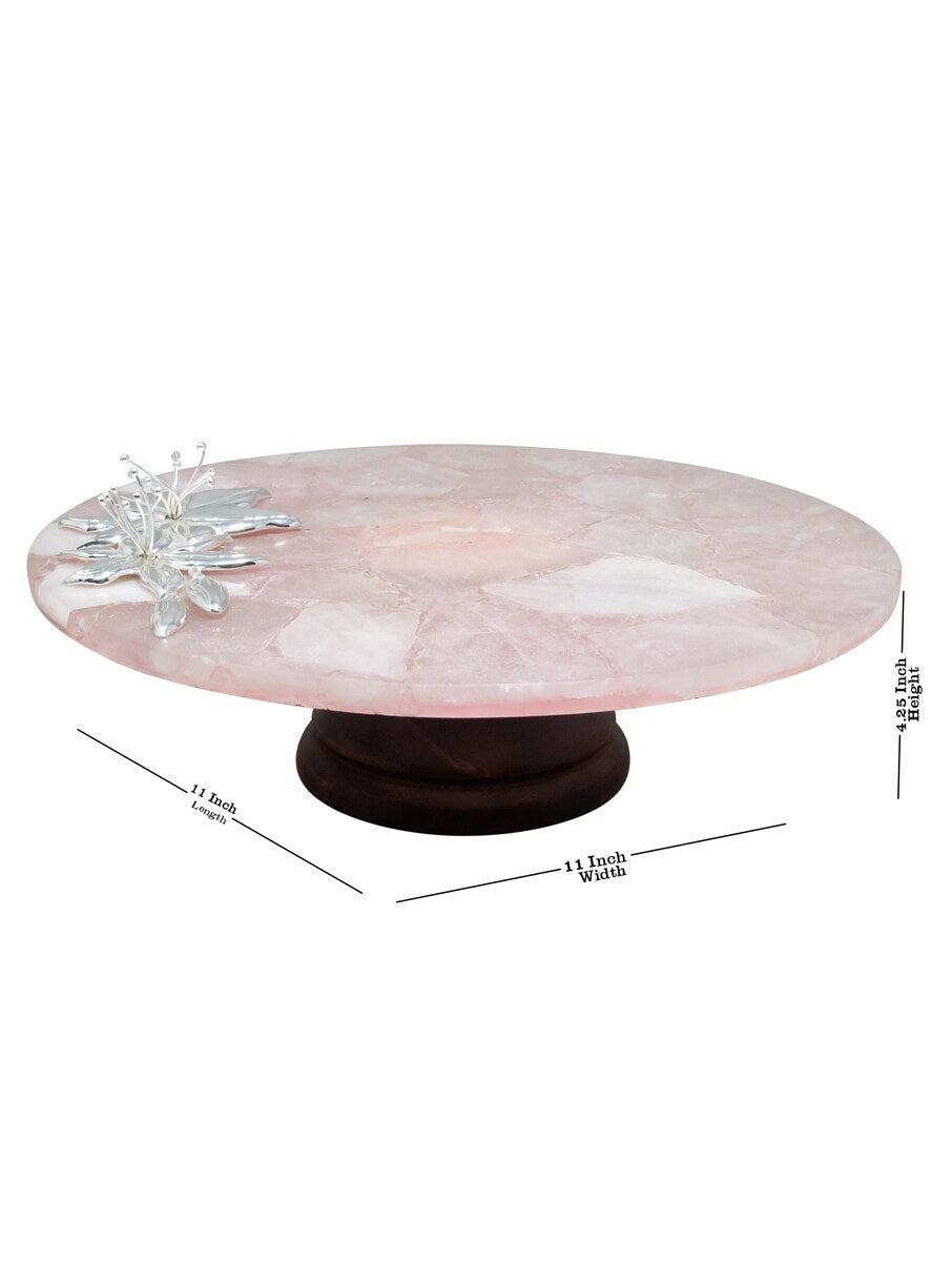 Rose Quartz Cake Stand with Metal Floral Detail