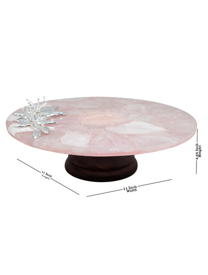Rose Quartz Cake Stand with Metal Floral Detail
