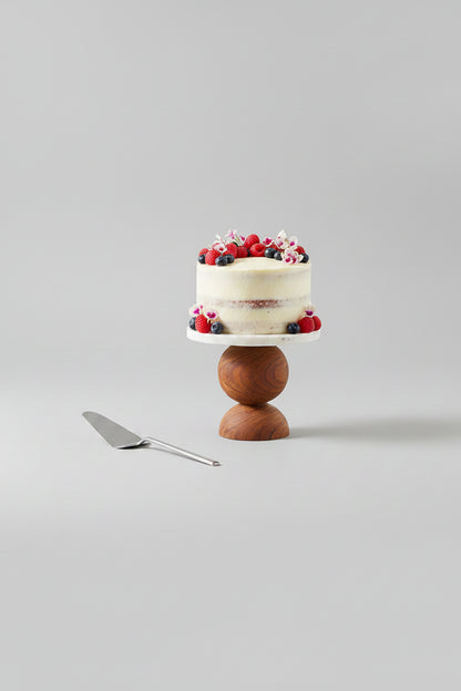 Marble Cake Stand with Brown Wooden Base