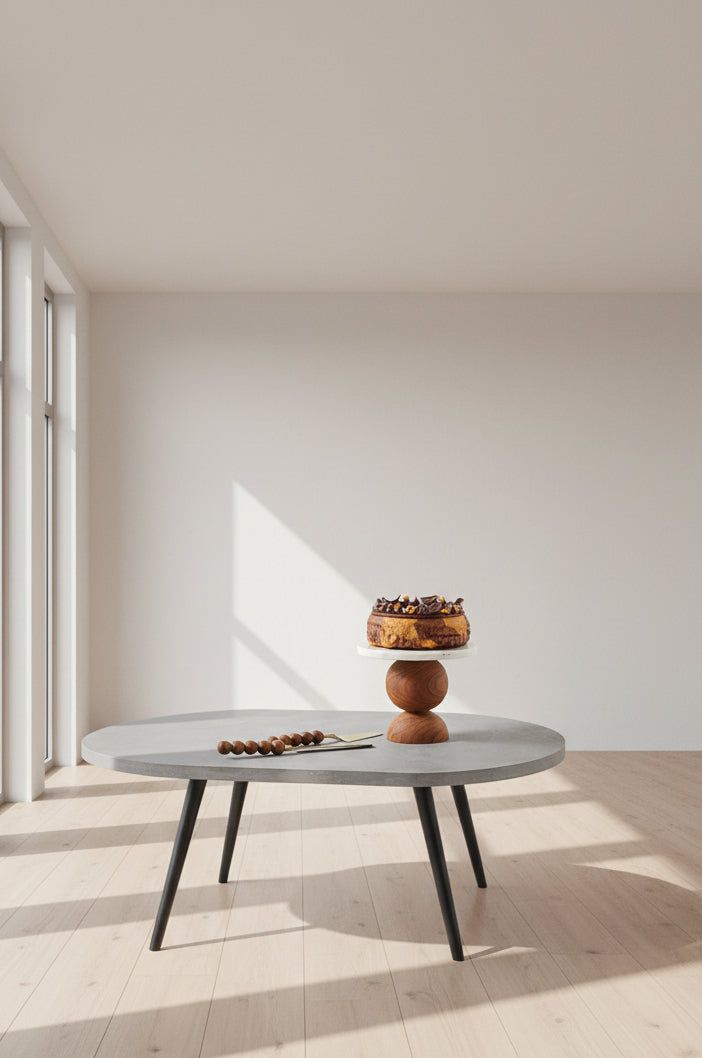 Marble Cake Stand with Brown Wooden Base