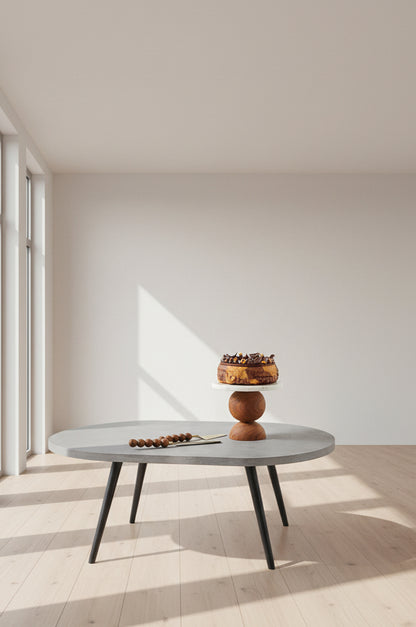 Marble Cake Stand with Brown Wooden Base