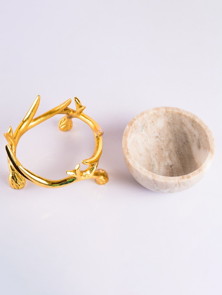 White Marble Bowl with Metal Antler Stand