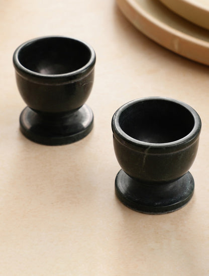 Black Marble Egg Cups Set of Two