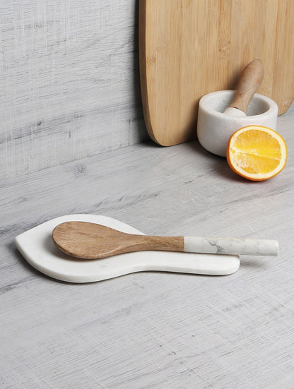 White Marble Handled Utility Platter