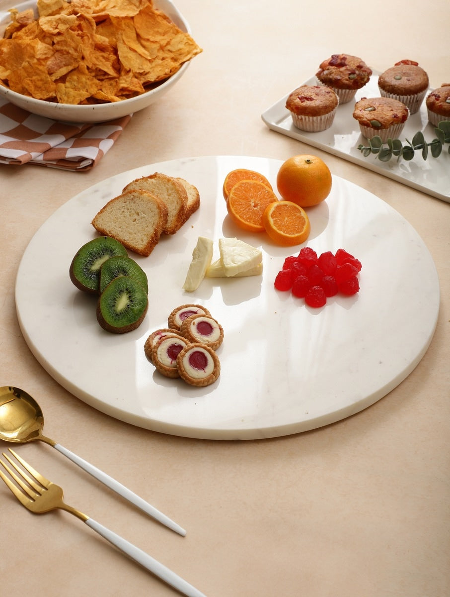 Handcrafted White Marble Round Serving Plate