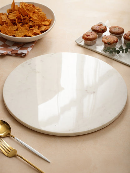 Handcrafted White Marble Round Serving Plate