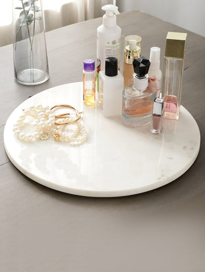 Handcrafted White Marble Round Serving Plate