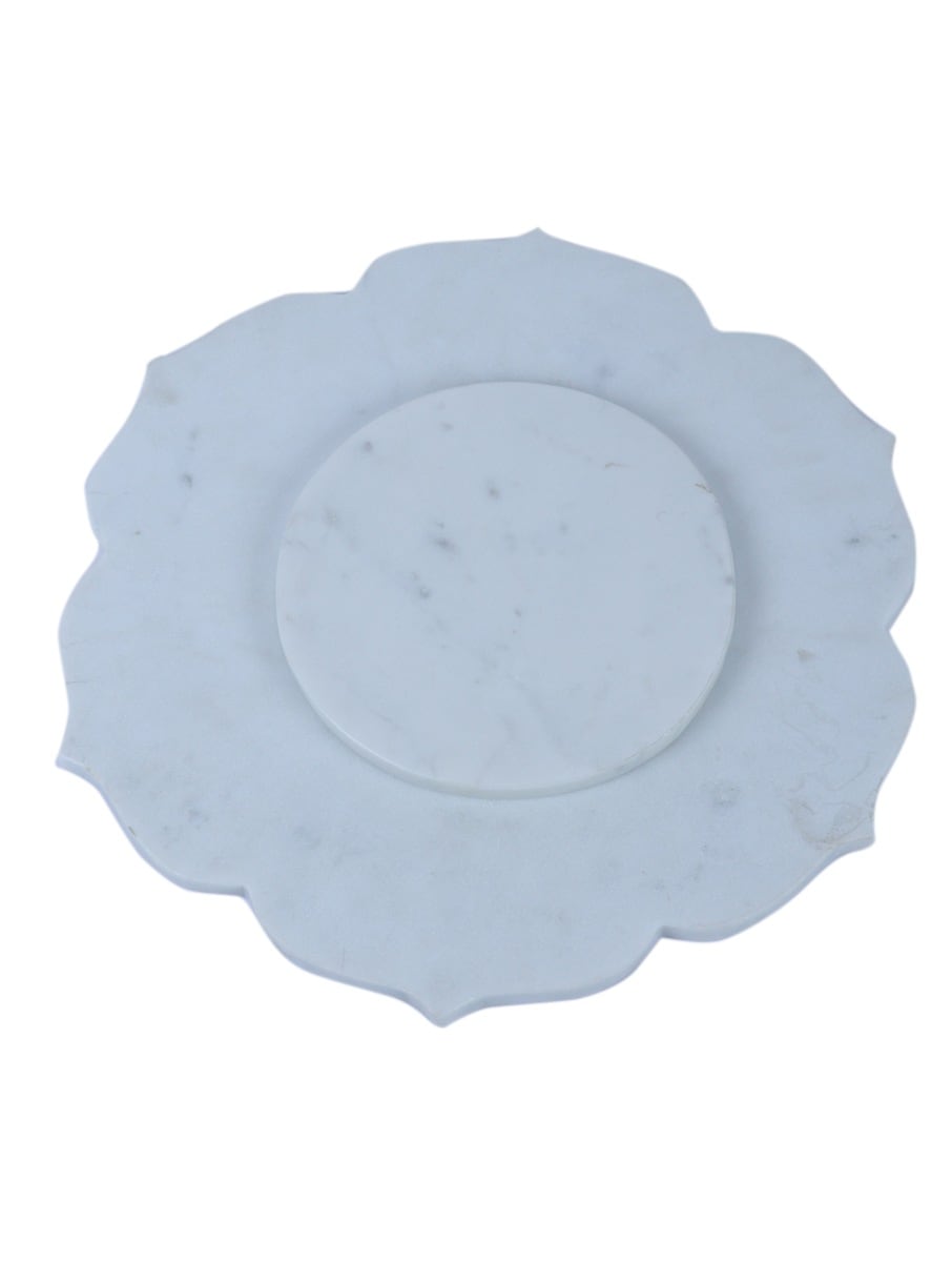 White Marble Scalloped Platter with Metal Inlay