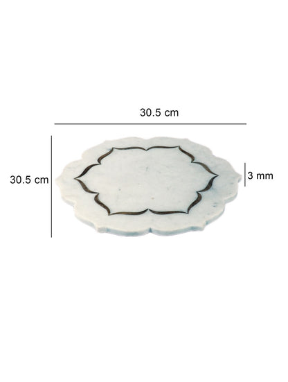 White Marble Scalloped Platter with Metal Inlay