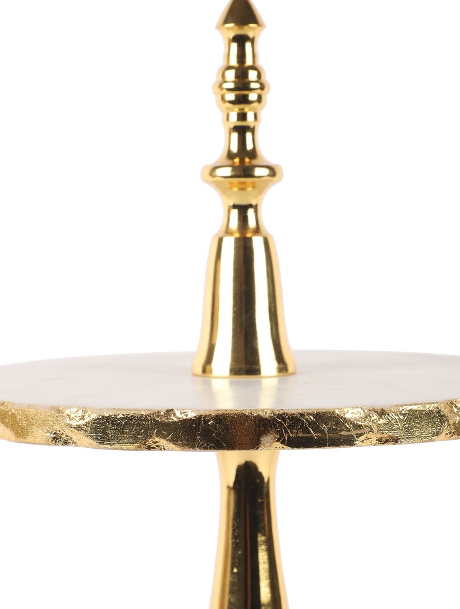 White Marble Two-Tier Serving Stand with Metal Details