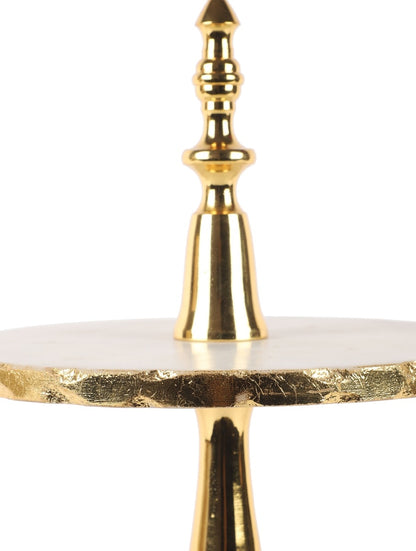 White Marble Two-Tier Serving Stand with Metal Details
