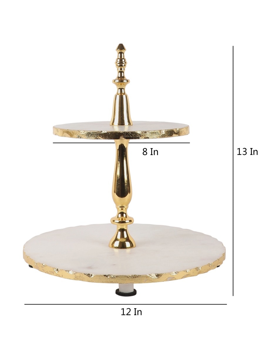 White Marble Two-Tier Serving Stand with Metal Details