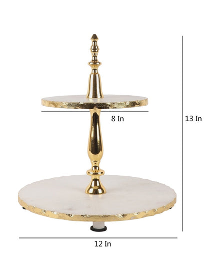 White Marble Two-Tier Serving Stand with Metal Details