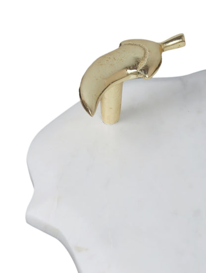 White Marble Abstract Tray with Sculptural Metal Handles