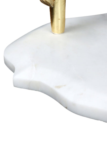 White Marble Abstract Tray with Sculptural Metal Handles